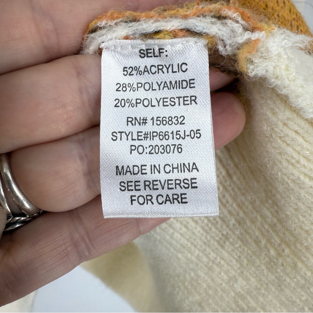 BiBi Orange, Brown, Cream large, bold Floral print Crew Neck cozy Sweater M - Picture 5 of 10